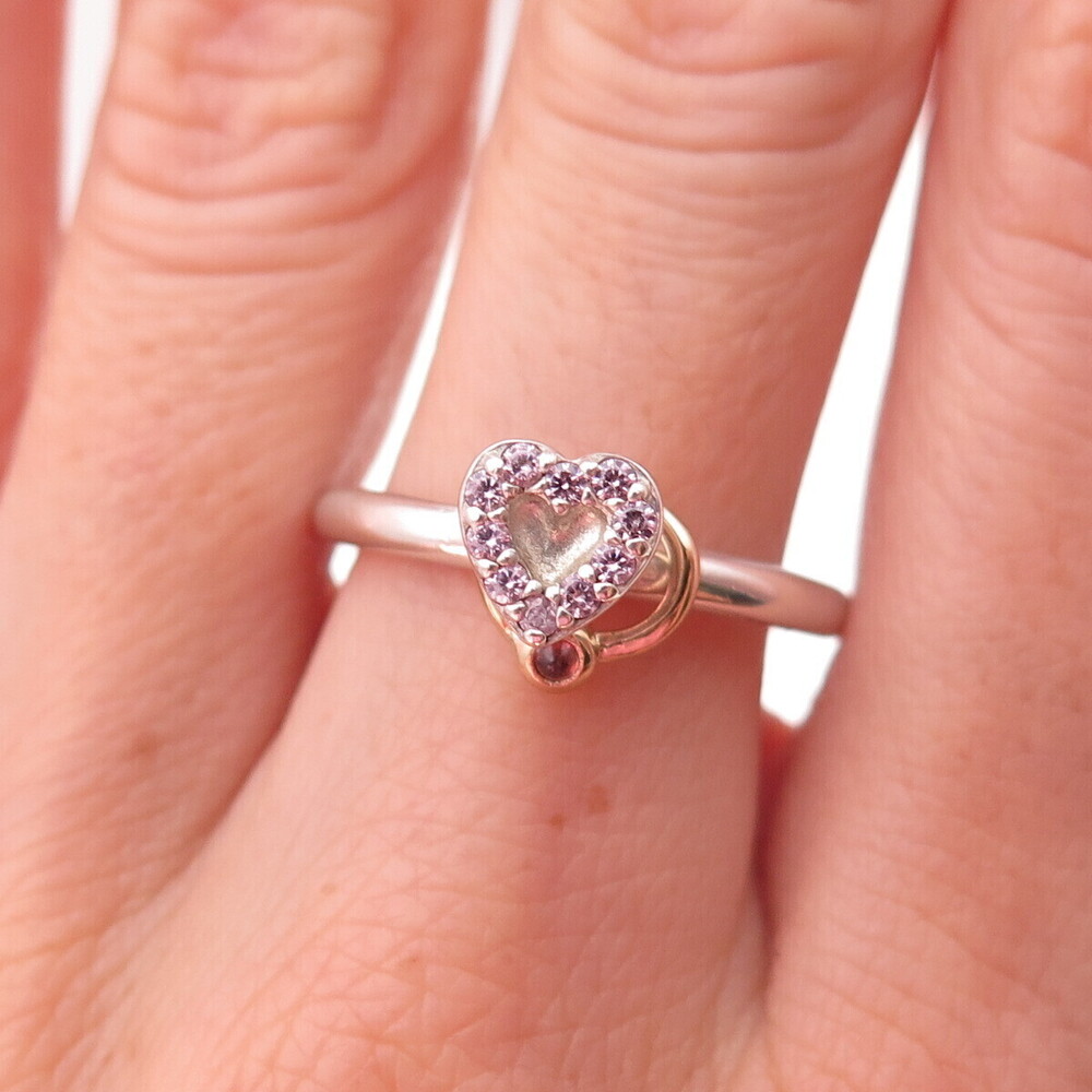 Pandora 925 Sterling Gold Real Tourmaline & C Z Valentine Halo Heart Ring Size 7